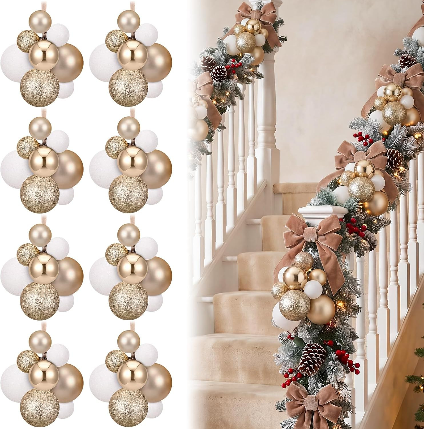 64 Pcs Gold Christmas Ball Clusters Wired Pick Shatterproof Decor | Amazon (US)