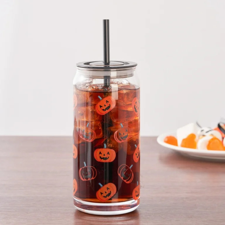 Way to Celebrate Glass 20oz Can Sipper Halloween Pumpkin | Walmart (US)