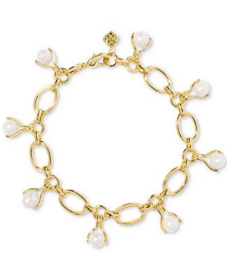 Gold-Tone Ashton Freshwater Pearl (6mm) Chain Bracelet | Macy's