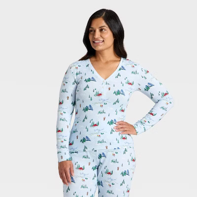 Women's "Tis the Ski-son!" Cozy Knit Long Sleeve Henley Holiday Matching Family Pajama Shirt - Wo... | Target