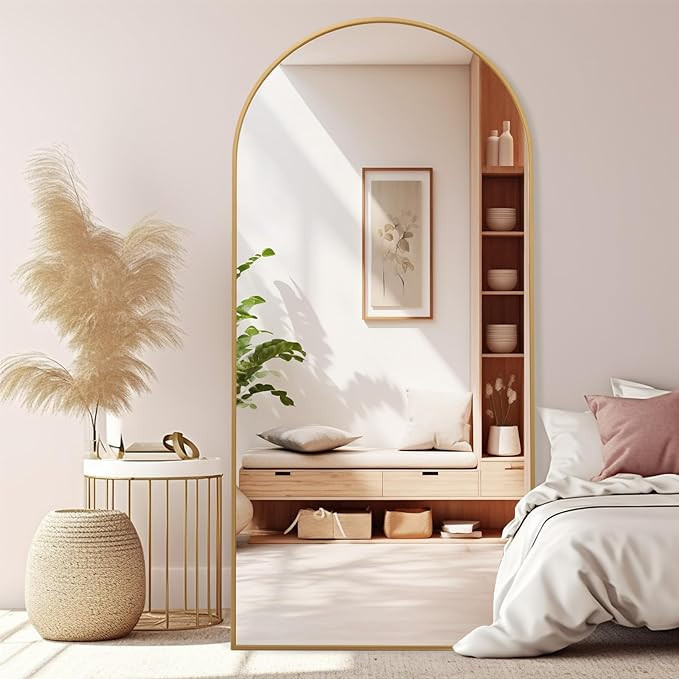 ZHUNFA Arched Full Length Mirror, 71x32 Oversized Floor Mirror with Stand, Gold Mirror Full Lengt... | Amazon (US)