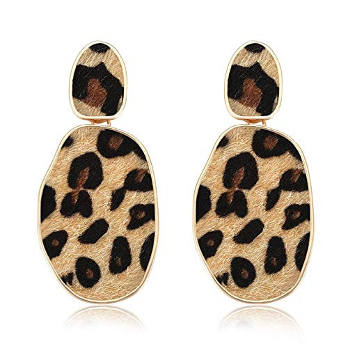 Leopard Print Earrings Lightweight Geometric Faux Leather Drop Dangle Earring Statement Animal Print Stud Earring For Women (brown leopard) | Amazon (US)