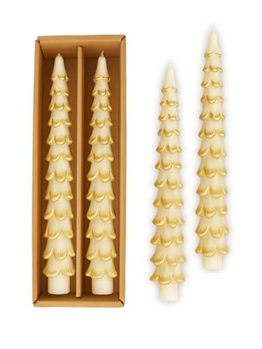 CANDWAX 10 Inch Christmas Tree Ivory Gold Taper Candles Pack of 2 - Unscented Dripless Smokeless Ivory Gold Tapers - Tapered Candles for Christmas Décor | Amazon (US)