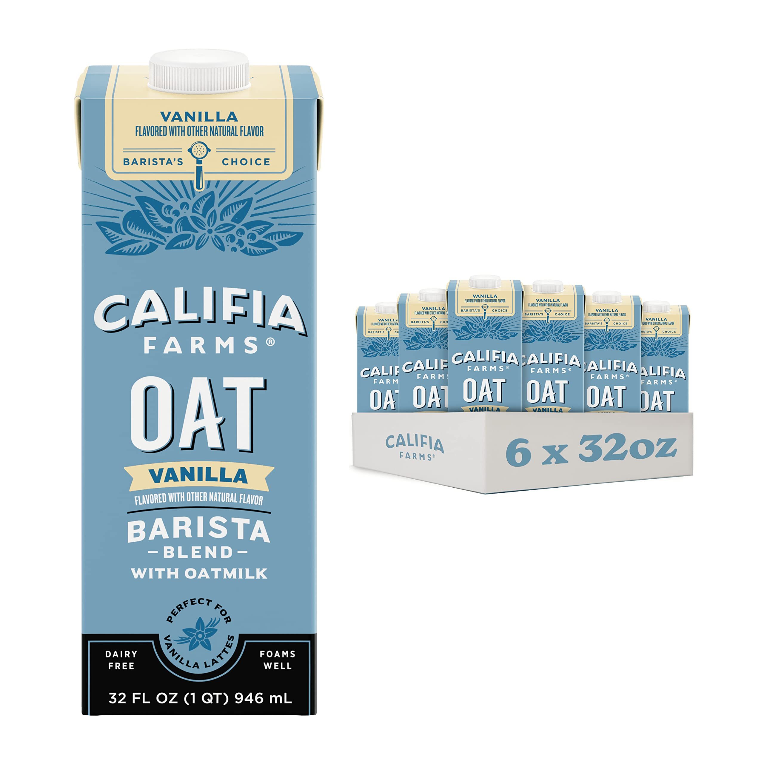 Califia Farms – Vanilla Oat Barista Blend Oat Milk, 32 Oz (Pack of 6), Shelf Stable, Dairy Free... | Amazon (US)