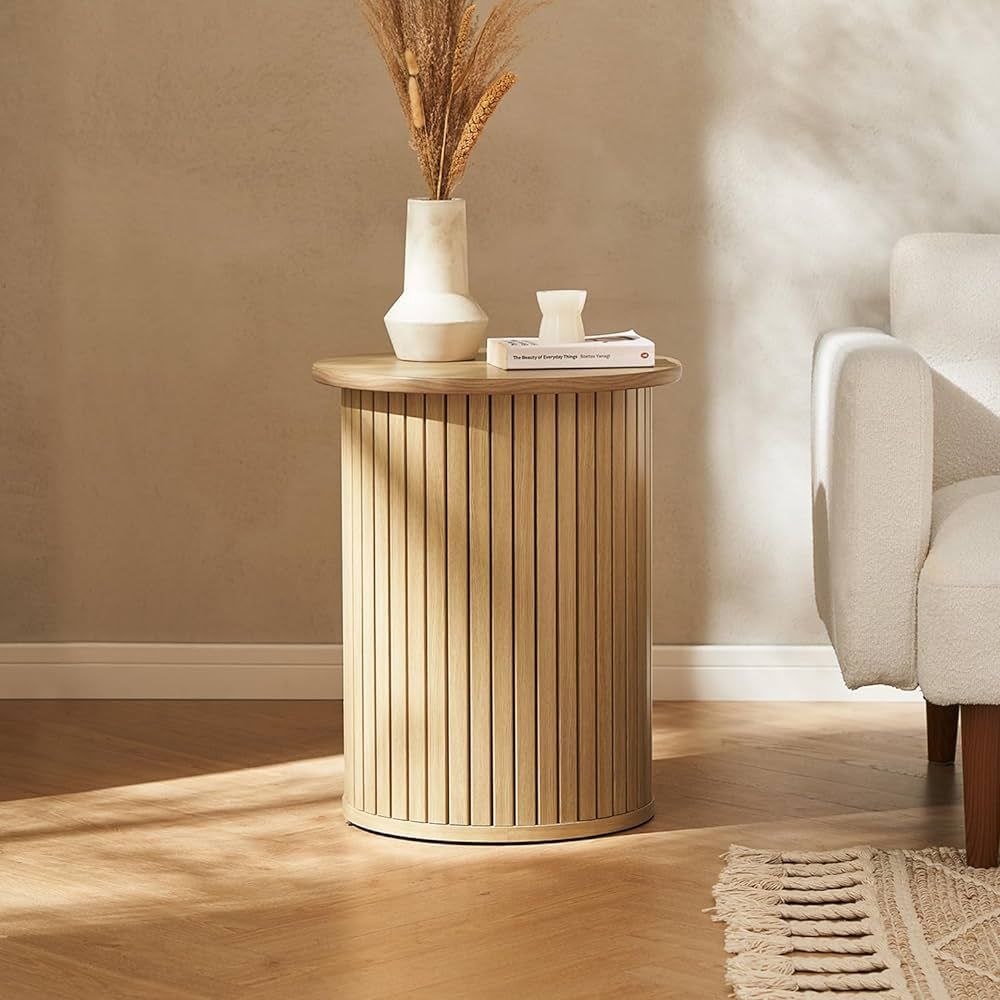 mopio Quin Pedestal Side Table, Tambour Round Fluted End Table, Small Accent Table for Living Roo... | Amazon (US)