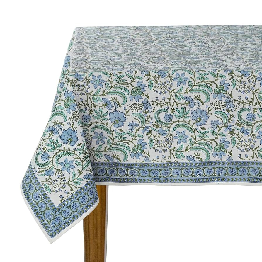 Ridhi Dark Columbia Blue, Turquoise Green 70x108 Inches Rectangle 100% Cotton Hand Block Print Wa... | Amazon (US)