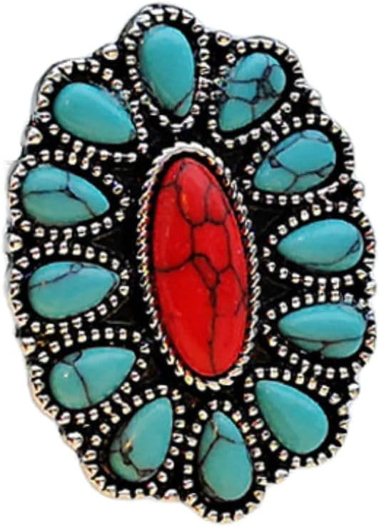 Bohemian Vintage Turquoise Oval Flower Rings Geometric Ethnic Natural Stone Adjustable Silver Joint Knuckle Rings Western Cowgirl Statement Jewelry | Amazon (US)