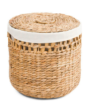 Round Hamper With Open Top And Rice Nut Bottom With Liner | TJ Maxx