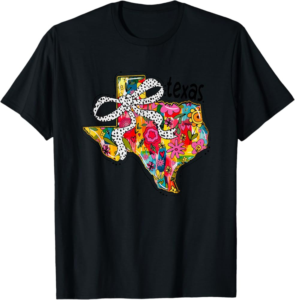 Texas Floral Bow Vibrant State Design T-Shirt | Amazon (US)