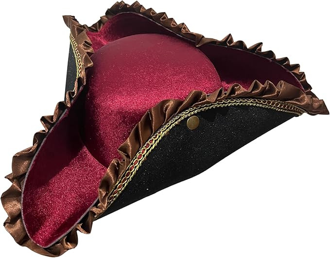 Tricorn Pirate Hat, Maroon-Black Tricorn Pirate Delux Hat, Pirate Costume Accessory, Halloween Co... | Amazon (US)