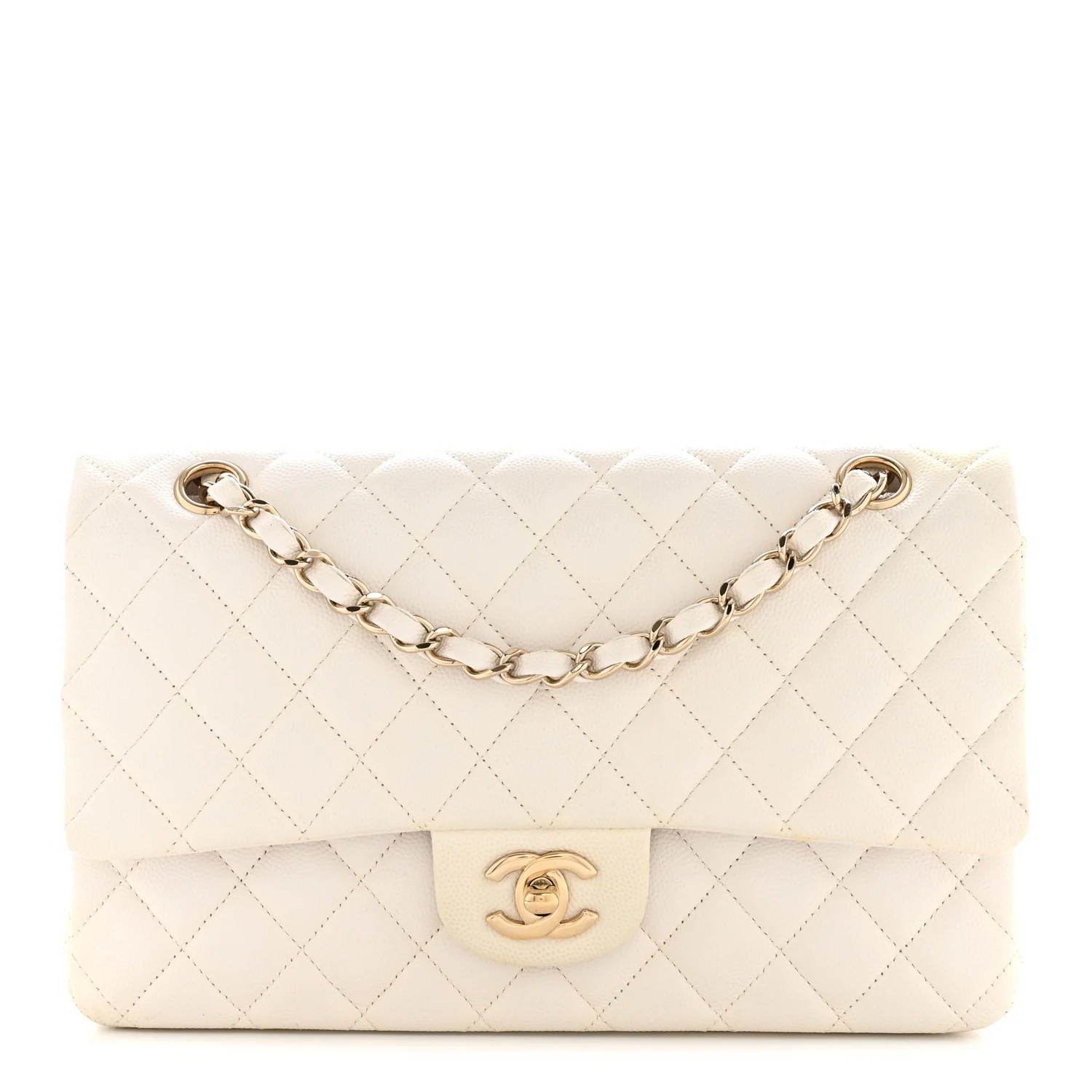 Chanel Caviar Quilted Medium Double Flap White 1877796 | FASHIONPHILE (US)