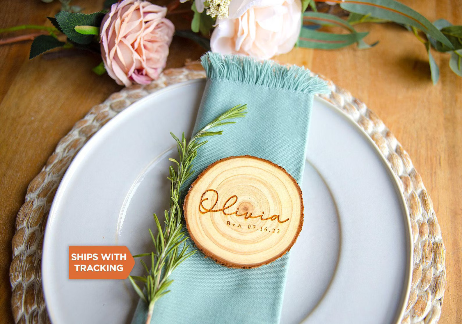 Custom Wood Place Card 3.5-4" | Rustic Wedding Name Place Cards, Engraved Wood Slice Log Name, Ru... | Etsy (US)