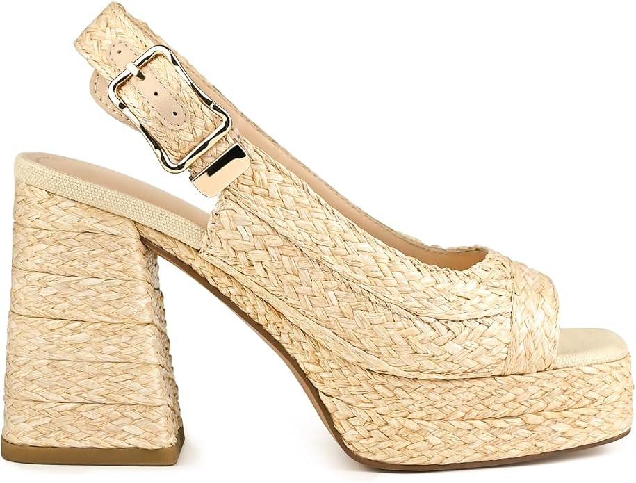 Women's Retro Woven Platform Sandals Chunky Block Heel 70s Inspired Slingback Heels Summer Vacati... | Amazon (US)