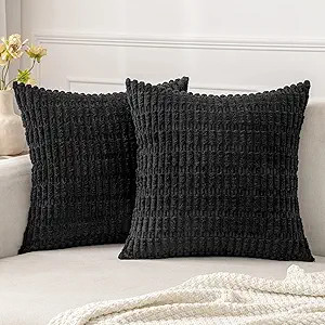 MIULEE Pack of 2 Corduroy Decorative Throw Pillow Covers 18x18 Inch Soft Boho Striped Pillow Cove... | Amazon (US)