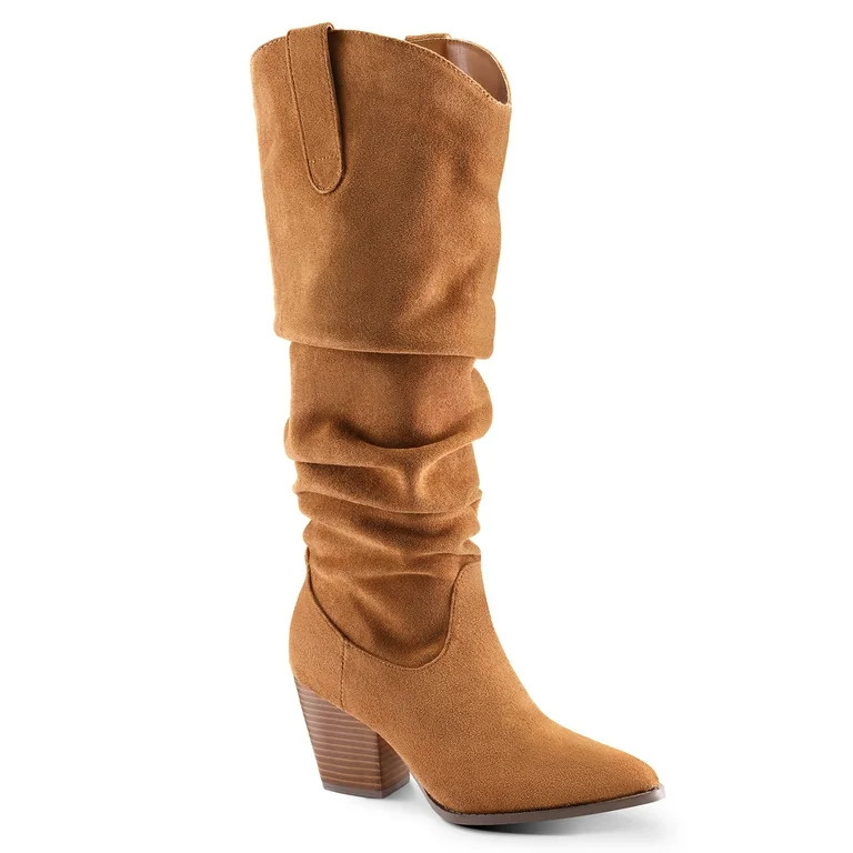 Pennysue Women's Knee-High Booties Camel Mid Chunky Heel Slouchy Boots With Side Zippers Boots 8M | Walmart (US)