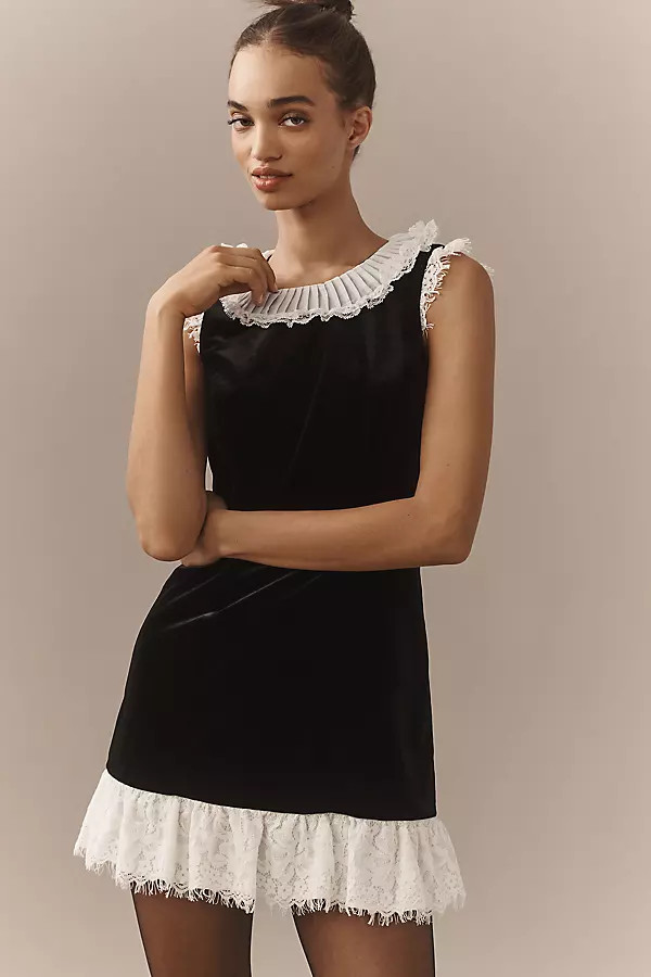 Ruffle-Trim Velvet Mini Dress | Anthropologie (US)