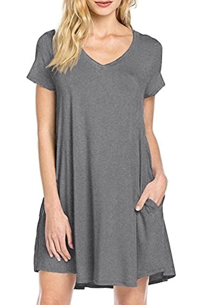 MOLERANI Women's Casual Plain Simple Pocket T-Shirt Loose Dress | Amazon (US)