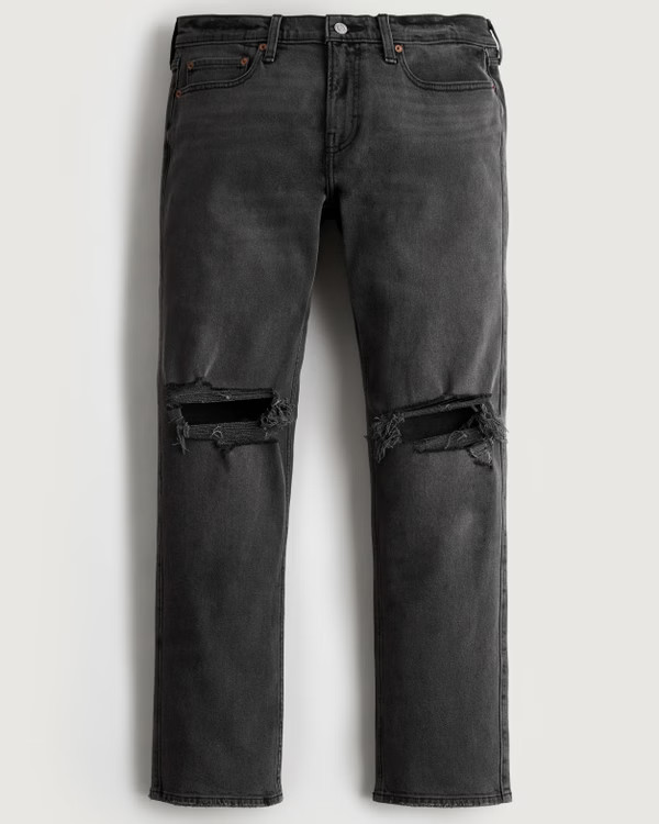 Ripped Black Vintage Straight Jeans | Hollister (US)