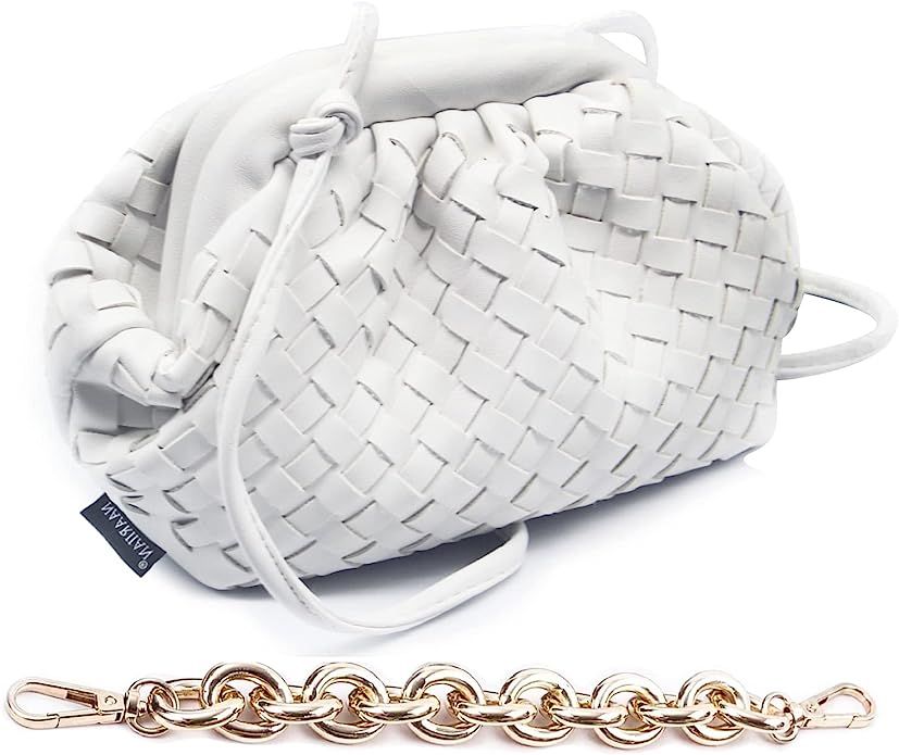 Trendy Dumpling Ruched Clutch Cloud Shape Dupe Chunky Chain Shoulder Bag PU Leather Woven Handbag | Amazon (US)
