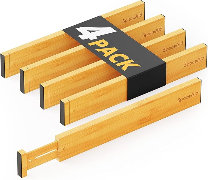 SpaceAid 4 Pack Bamboo Drawer Dividers with Labels, Kitchen Adjustable Drawer Organizers, Expanda... | Amazon (US)