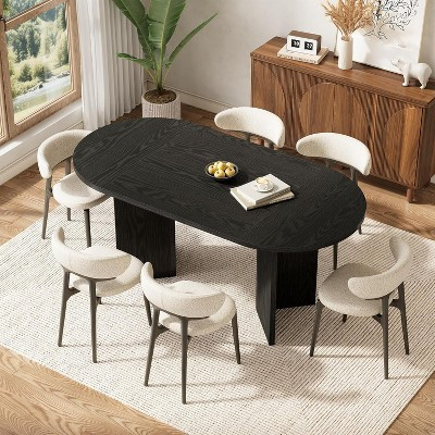 Lantine 63" Oval Dining Table for 4-6, Sturdy MDF Farmhouse Kitchen Table with Metal Strip Base, ... | Target