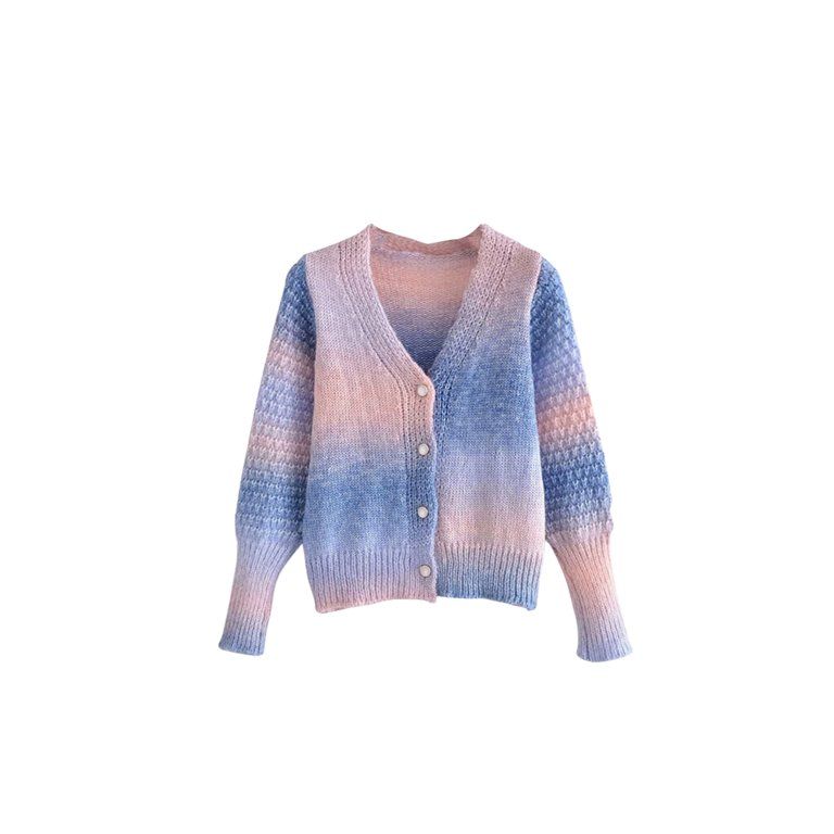 Qiylii Women's Button Cardigan,Rainbow Long Sleeve V Neck Tie-Dye Loose Sweater | Walmart (US)