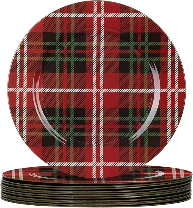 MAONAME Red Charger Plates Set of 12, 13 Inch Plastic Charger for Dinner Plates, Christmas Plate ... | Amazon (US)