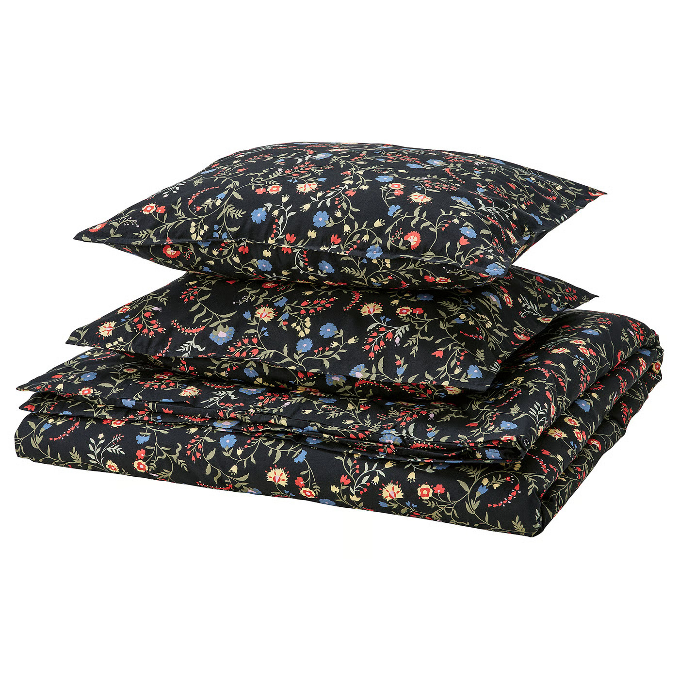 BRUDKRUSBÄR Duvet cover and pillowcase(s), black multicolor/floral pattern, King | IKEA US