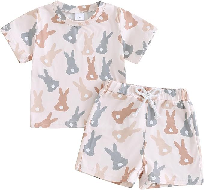 Hnyenmcko Toddler Baby Boy Easter Outfits Bunny Letter Print Short Sleeve T-shirt and Casual Shor... | Amazon (US)