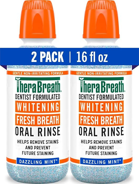 TheraBreath Whitening Mouthwash, Dazzling Mint, Dentist Formulated, 16 Fl Oz (2-Pack) | Amazon (US)