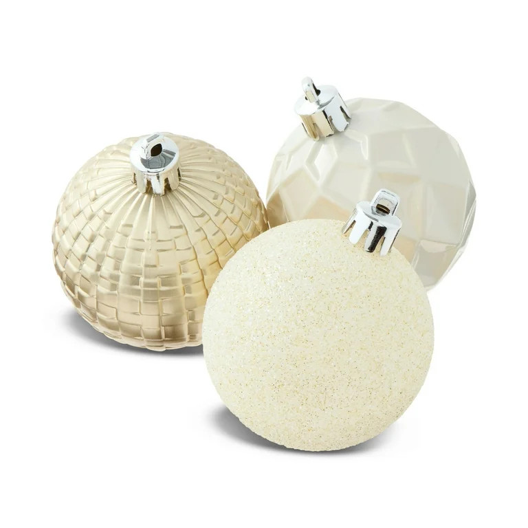 24-Count Champagne, Cream, and White Shatterproof Multi-Textured Christmas Ornaments, 2.36 in, by... | Walmart (US)