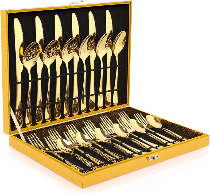 Gold Silverware Set, OGORI 30-Piece Stainless Steel Gold Flatware Set Service for 6, Mirror Polis... | Amazon (CA)