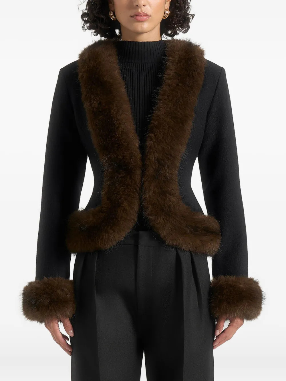 Manière De Voir Lina Faux fur-trim Jacket | Black | FARFETCH UK | Farfetch Global