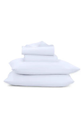 Casper white supersoft sheet set with crisp white fitted sheet, flat sheet and pillowcases