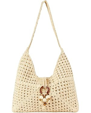 Peicees Crochet Summer Purse, Boho Woven Purse for Travel Beach Vacation Cruise Knit Shoulder Bag... | Amazon (US)