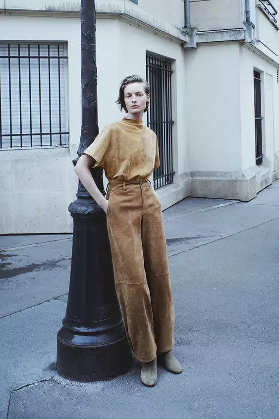 100% LEATHER SUEDE TROUSERS | Zara UK