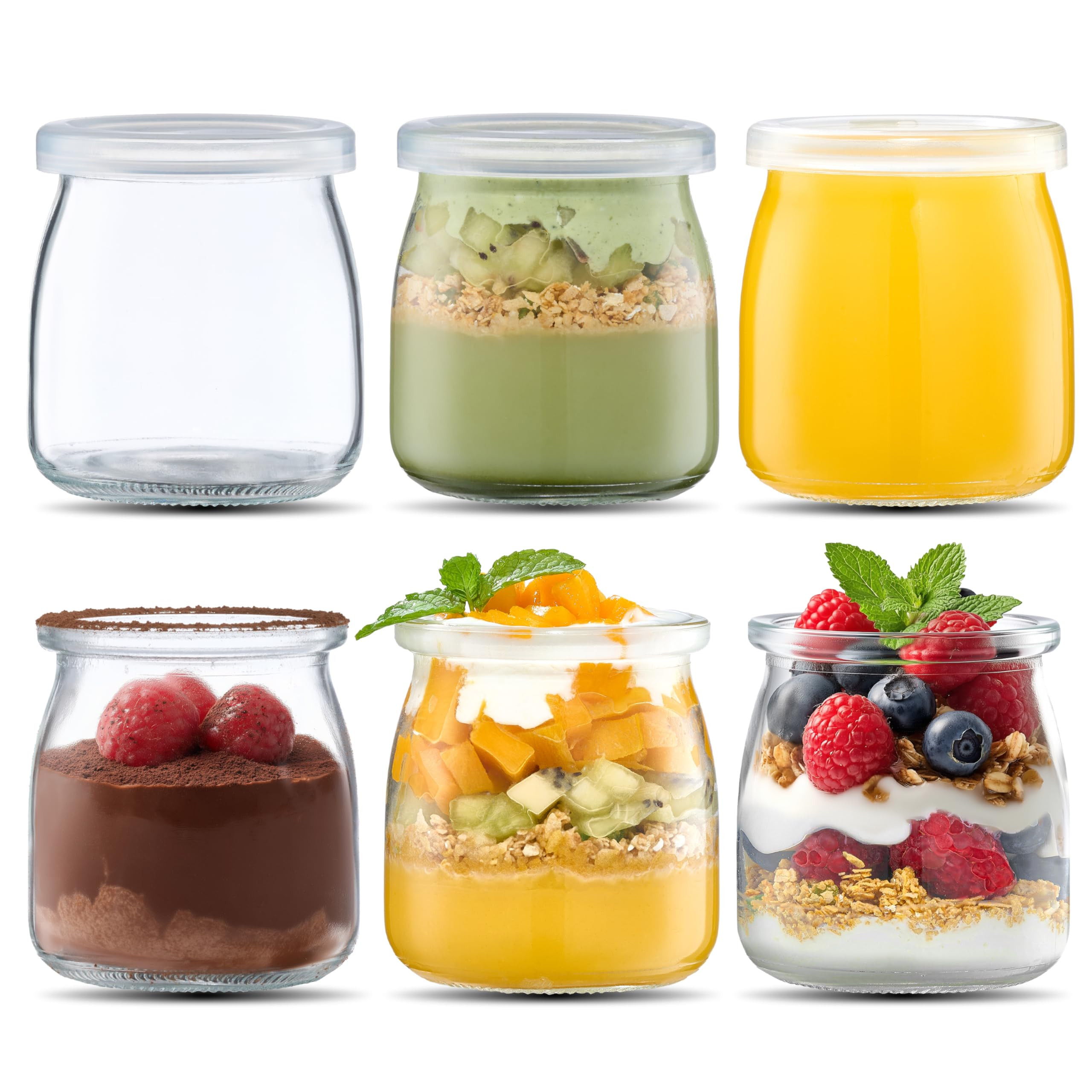 200ml Yogurt Pudding Glass Jars with Plastic Lids Mini Cup Small Glass Bottles (12) | Amazon (UK)