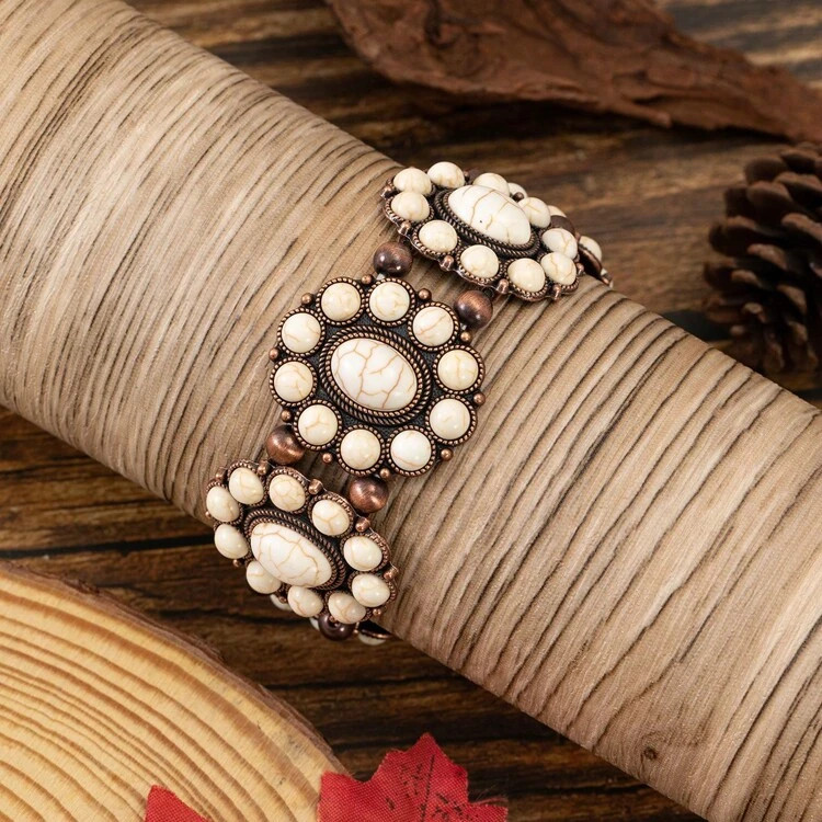 One European And American New Bohemian-Style, Vintage And Fashionable Elastic Turquoise Beaded Br... | SHEIN