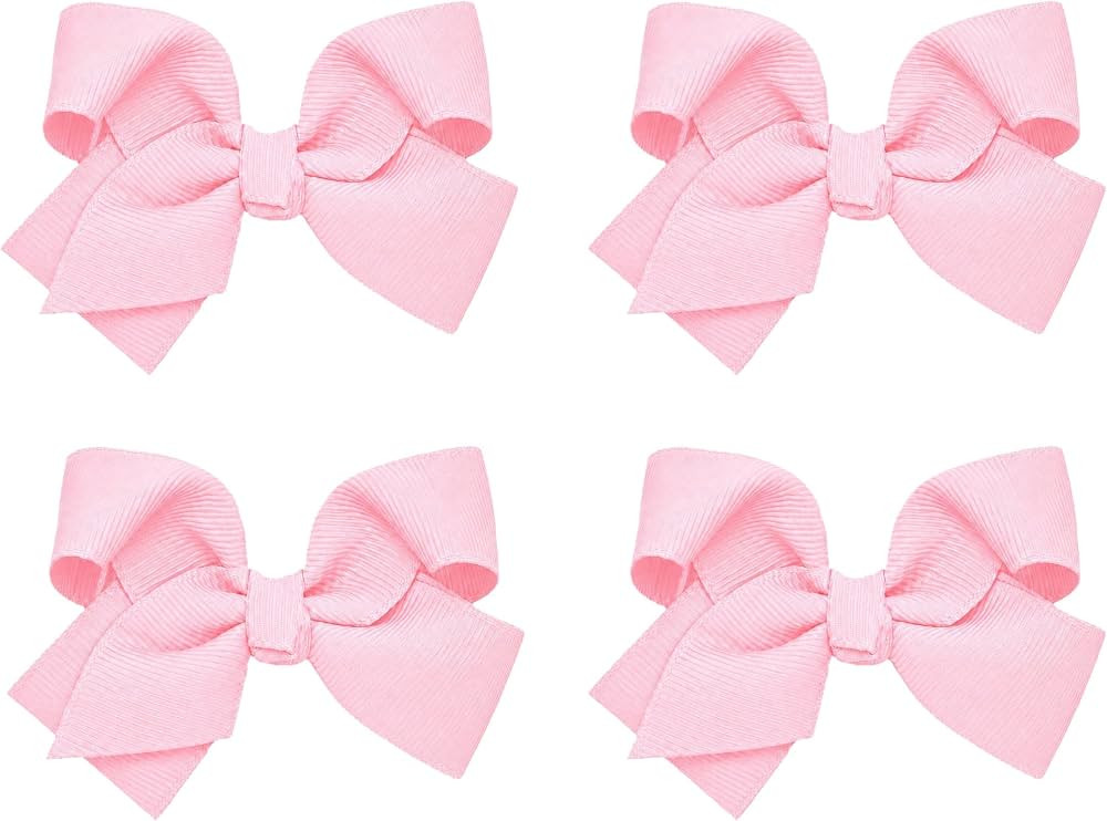 4 Inch Grosgrain Hair Bow for Girls (Set of 4) (Light Pink) | Amazon (US)