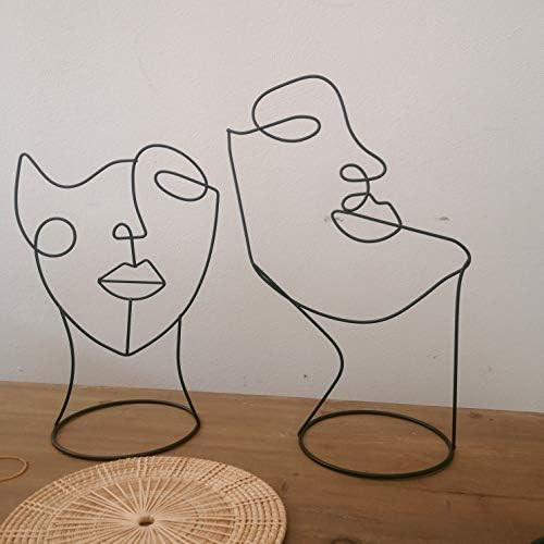 RISEON Set of 2 Modern Abstract Faces Metal Line Figure Art, Metal Face Outline, Geometric Hat St... | Amazon (US)
