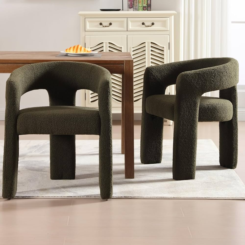QUINJAY Modern Sherpa Dining Chairs Set of 2, Upholstered Barrel Chairs with Arms Comfy Accent Si... | Amazon (US)