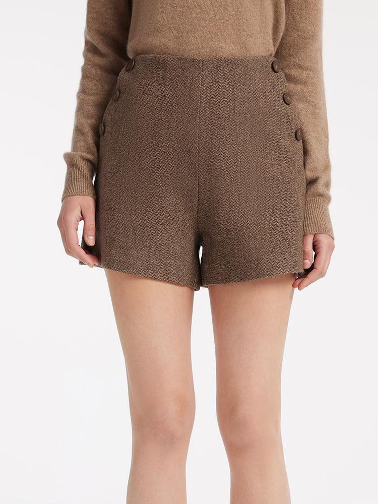 Brown Washable Wool Women Shorts | GOELIA