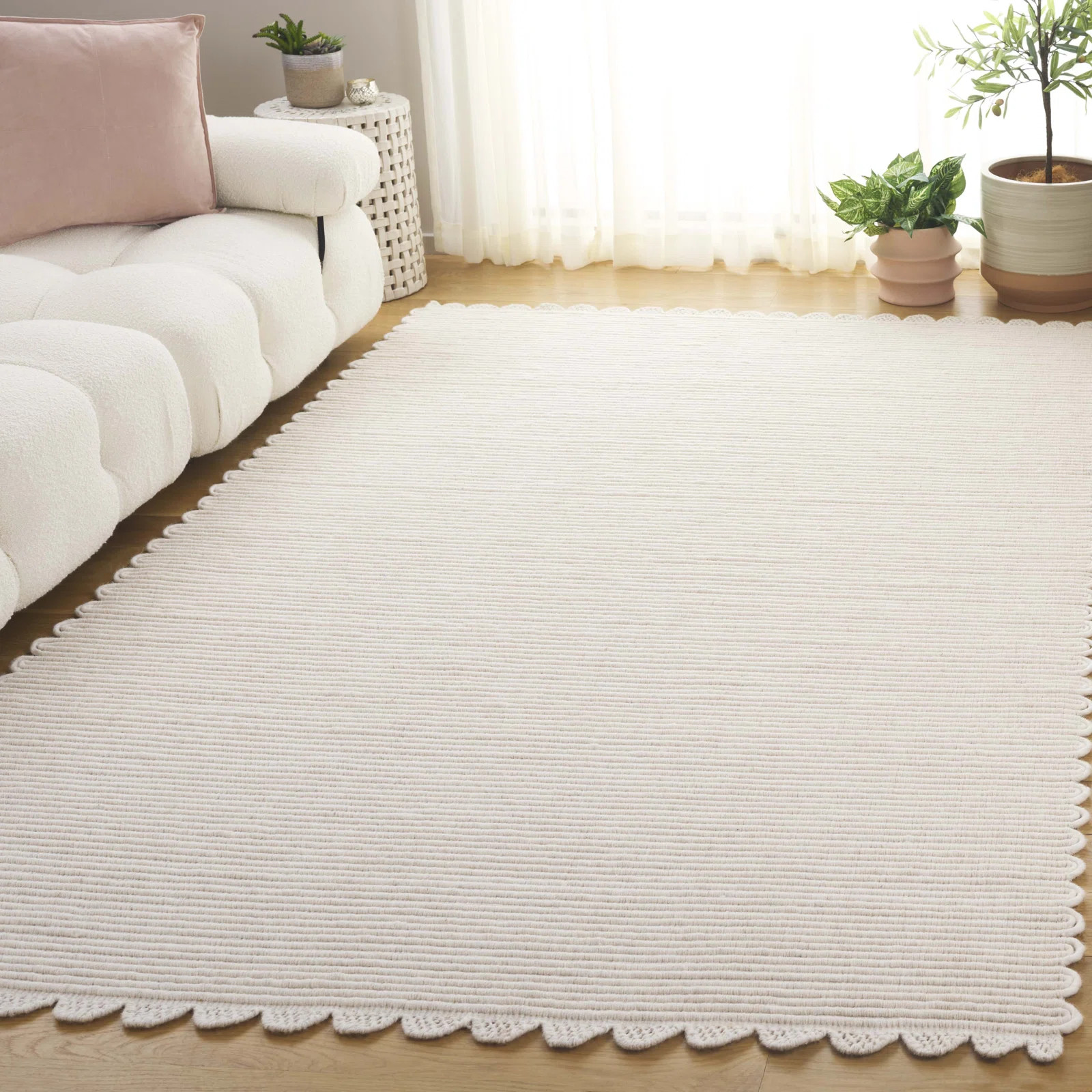 Quaniyah Handwoven Wool/Recycled Cotton Striped Rug in Ivory | Wayfair North America