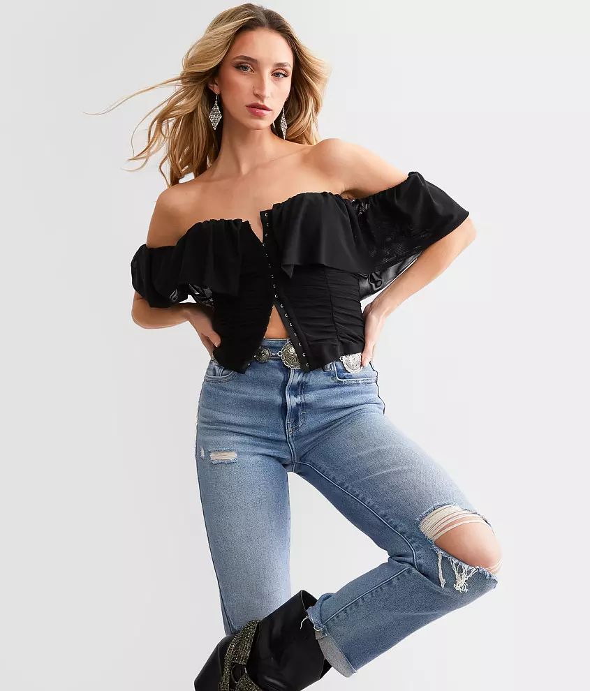 Off The Shoulder Corset Cropped Top | Buckle