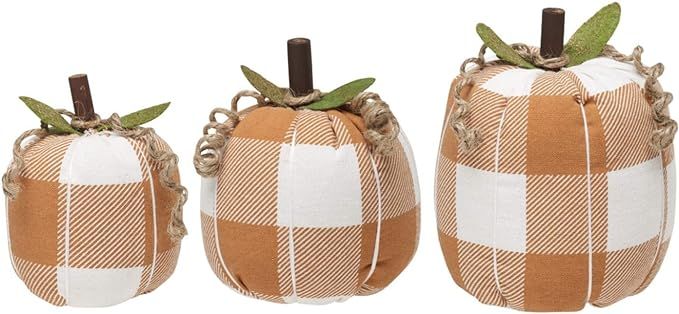 Collins Painting Fabric Stuffed Pumpkins Trio - Bundle of 3 Orange Plaid Fabric Pumpkins - Fall D... | Amazon (US)
