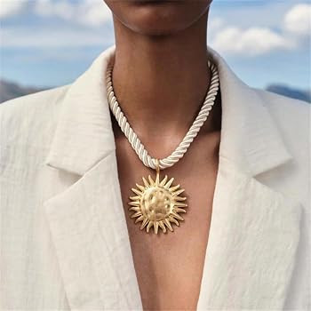 Doubnine Vintage Rope Chain Necklace with Gold Sun Pendant, White Twisted Cord, Statement Fashion... | Amazon (UK)