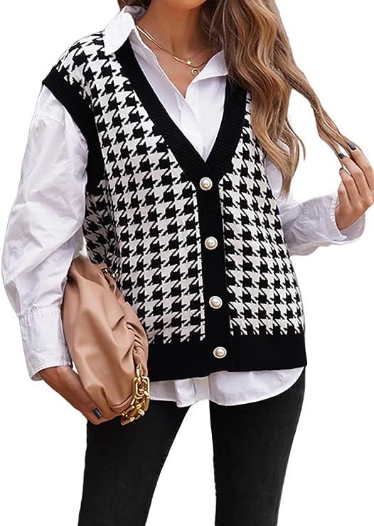 BLENCOT Fall Sweater Vest for Women Fashion V Neck Solid Cable Knitted Oversized Sleeveless Pullo... | Amazon (US)