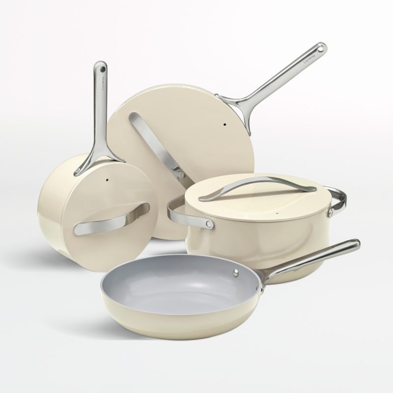 Caraway Home 7-Piece Cream Non-Stick Ceramic Cookware Set + Reviews | Crate & Barrel | Crate & Barrel