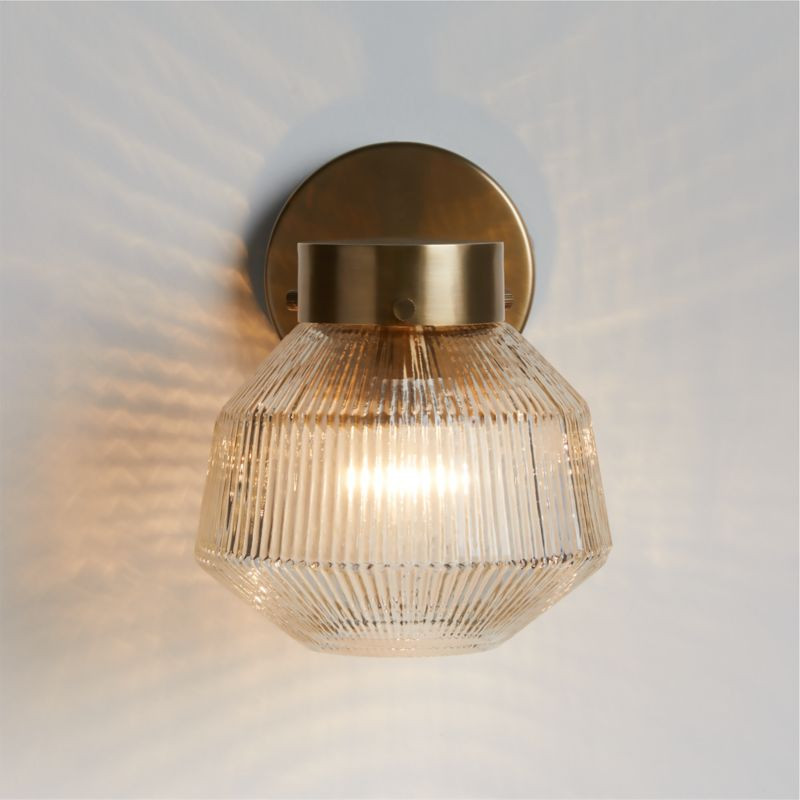 Aiden Ribbed Glass Brass Wall Sconce Bathroom Vanity Light + Reviews | Crate & Barrel | Crate & Barrel