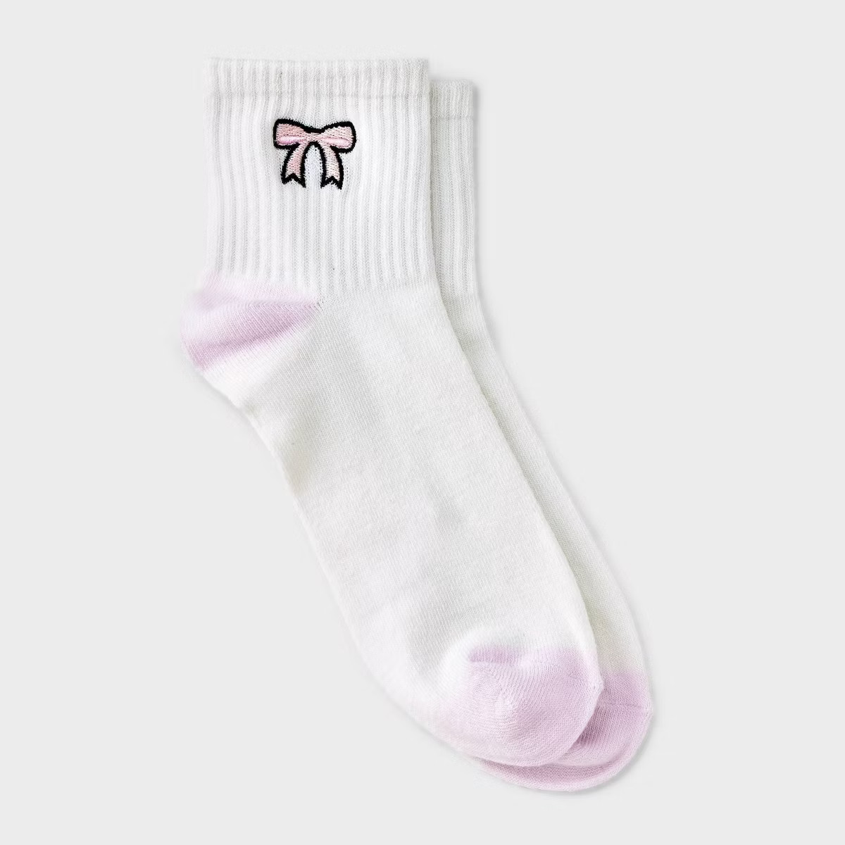 Women's Embroidered Bow Ribbed Ankle Socks - Ivory/Pink 4-10: Lightweight, Banded Cuff, Recycled ... | Target